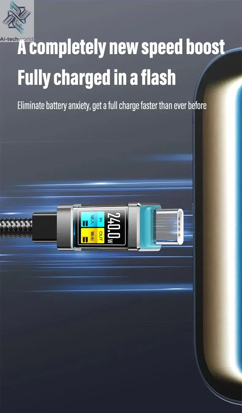 240W Type-C to Type-C Fast Charging Data Cable for iPhone 15 16 17 pro max Samsung Huawei Xiaomi OPPO Phone - Ai-TechWorld