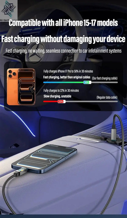 240W Type-C to Type-C Fast Charging Data Cable for iPhone 15 16 17 pro max Samsung Huawei Xiaomi OPPO Phone - Ai-TechWorld