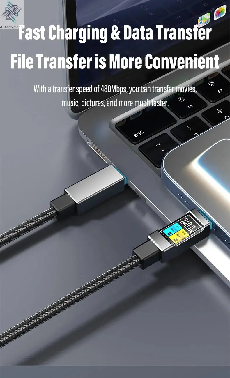 240W Type-C to Type-C Fast Charging Data Cable for iPhone 15 16 17 pro max Samsung Huawei Xiaomi OPPO Phone - Ai-TechWorld