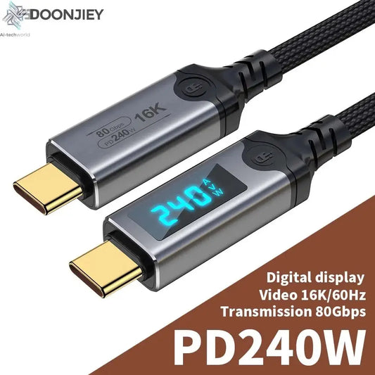 240W USB 5 Cable Type C Fast Charging Cord 80Gbps Data Transfer 16K60Hz With LED Display for Thunderbolt5/4 Monitor Laptop - Ai-TechWorld