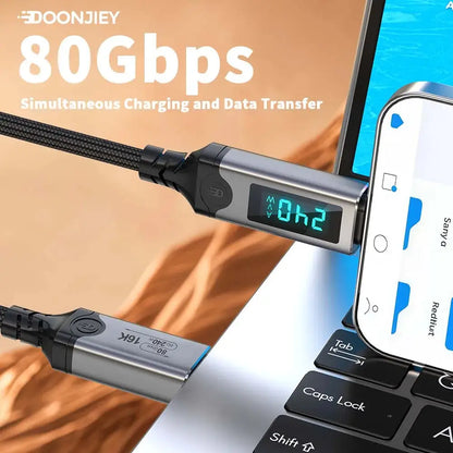 240W USB 5 Cable Type C Fast Charging Cord 80Gbps Data Transfer 16K60Hz With LED Display for Thunderbolt5/4 Monitor Laptop - Ai-TechWorld