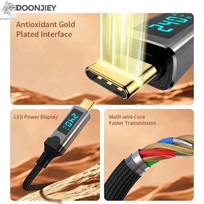 240W USB 5 Cable Type C Fast Charging Cord 80Gbps Data Transfer 16K60Hz With LED Display for Thunderbolt5/4 Monitor Laptop - Ai-TechWorld