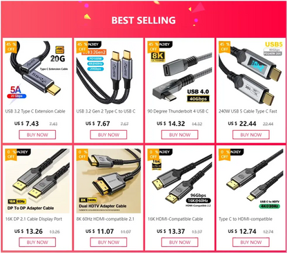 240W USB 5 Cable Type C Fast Charging Cord 80Gbps Data Transfer 16K60Hz With LED Display for Thunderbolt5/4 Monitor Laptop - Ai-TechWorld