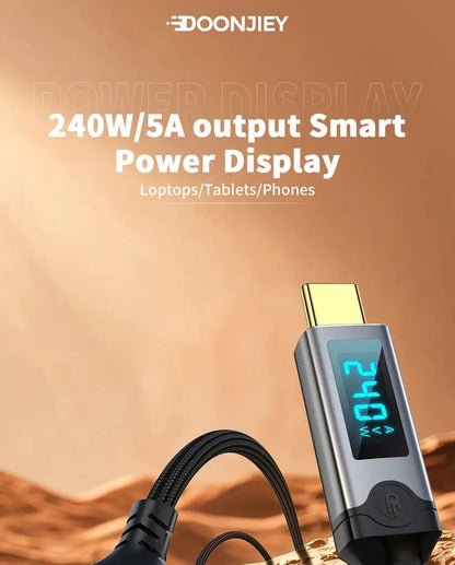 240W USB 5 Cable Type C Fast Charging Cord 80Gbps Data Transfer 16K60Hz With LED Display for Thunderbolt5/4 Monitor Laptop - Ai-TechWorld