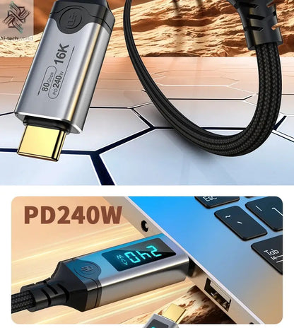 240W USB 5 Cable Type C Fast Charging Cord 80Gbps Data Transfer 16K60Hz With LED Display for Thunderbolt5/4 Monitor Laptop - Ai-TechWorld