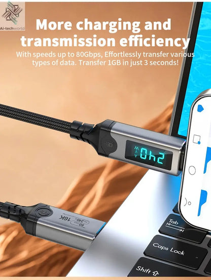 240W USB 5 Cable Type C Fast Charging Cord 80Gbps Data Transfer 16K60Hz With LED Display for Thunderbolt5/4 Monitor Laptop - Ai-TechWorld