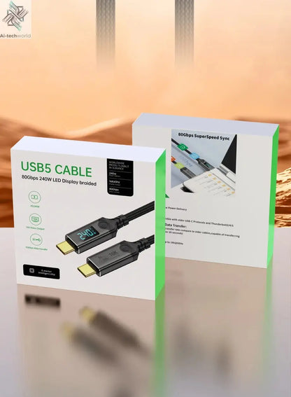 240W USB 5 Cable Type C Fast Charging Cord 80Gbps Data Transfer 16K60Hz With LED Display for Thunderbolt5/4 Monitor Laptop - Ai-TechWorld