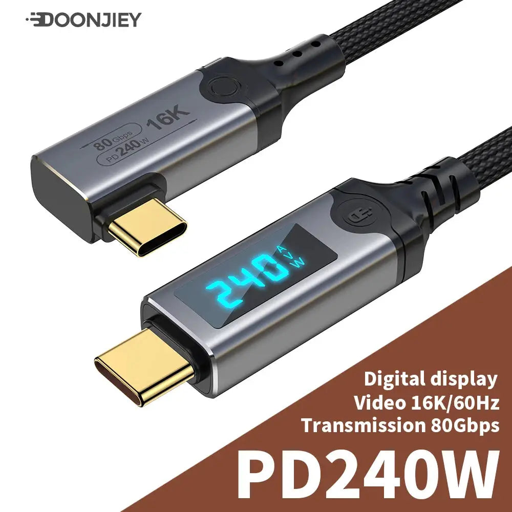 240W USB 5 Cable Type C Fast Charging Cord 80Gbps Data Transfer 16K60Hz With LED Display for Thunderbolt5/4 Monitor Laptop - Ai-TechWorld