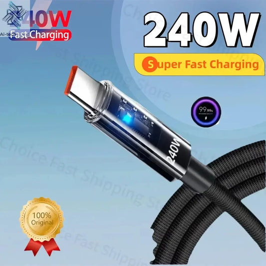 240W USB Type C Super Fast Charging Cable For iPhone Samsung Huawei Xiaomi LED Digital Display Nylon USB C Charger Data Cord Ai-TechWorld 