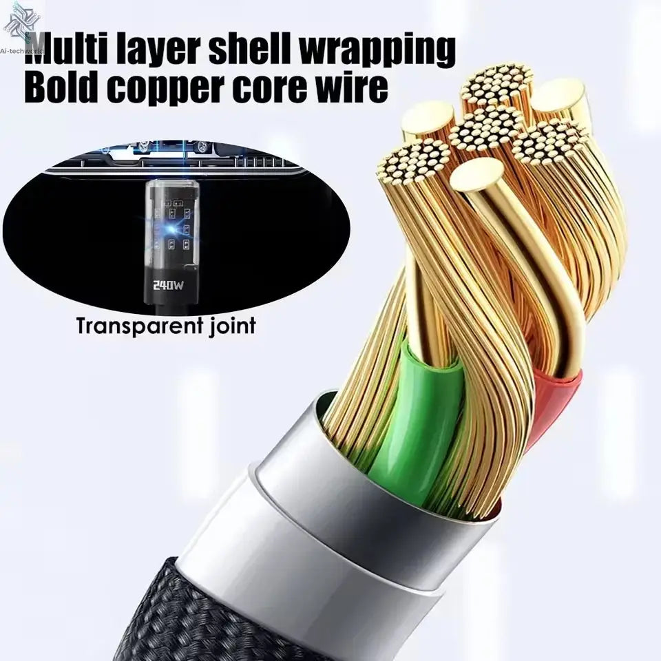 240W USB Type C Super Fast Charging Cable For iPhone Samsung Huawei Xiaomi LED Digital Display Nylon USB C Charger Data Cord Ai-TechWorld 