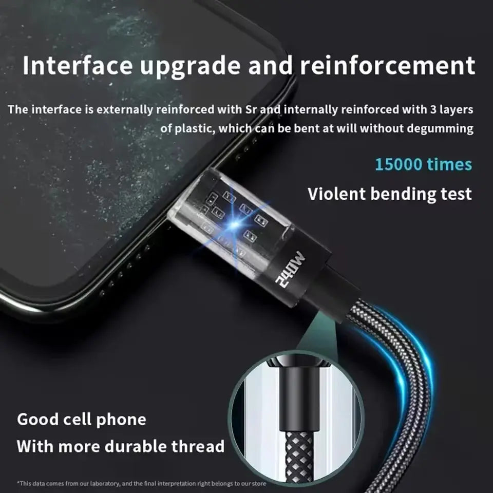 240W USB Type C Super Fast Charging Cable For iPhone Samsung Huawei Xiaomi LED Digital Display Nylon USB C Charger Data Cord Ai-TechWorld 