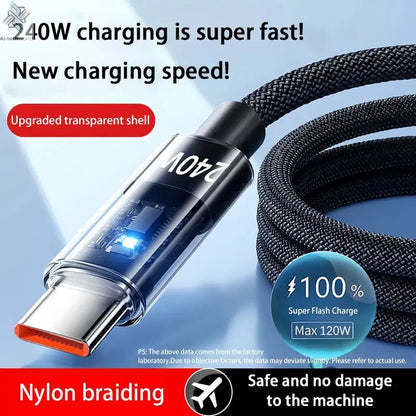 240W USB Type C Super Fast Charging Cable For iPhone Samsung Huawei Xiaomi LED Digital Display Nylon USB C Charger Data Cord Ai-TechWorld 
