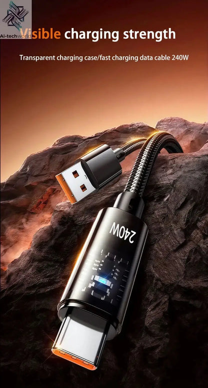 240W USB Type C Super Fast Charging Cable For iPhone Samsung Huawei Xiaomi LED Digital Display Nylon USB C Charger Data Cord Ai-TechWorld 