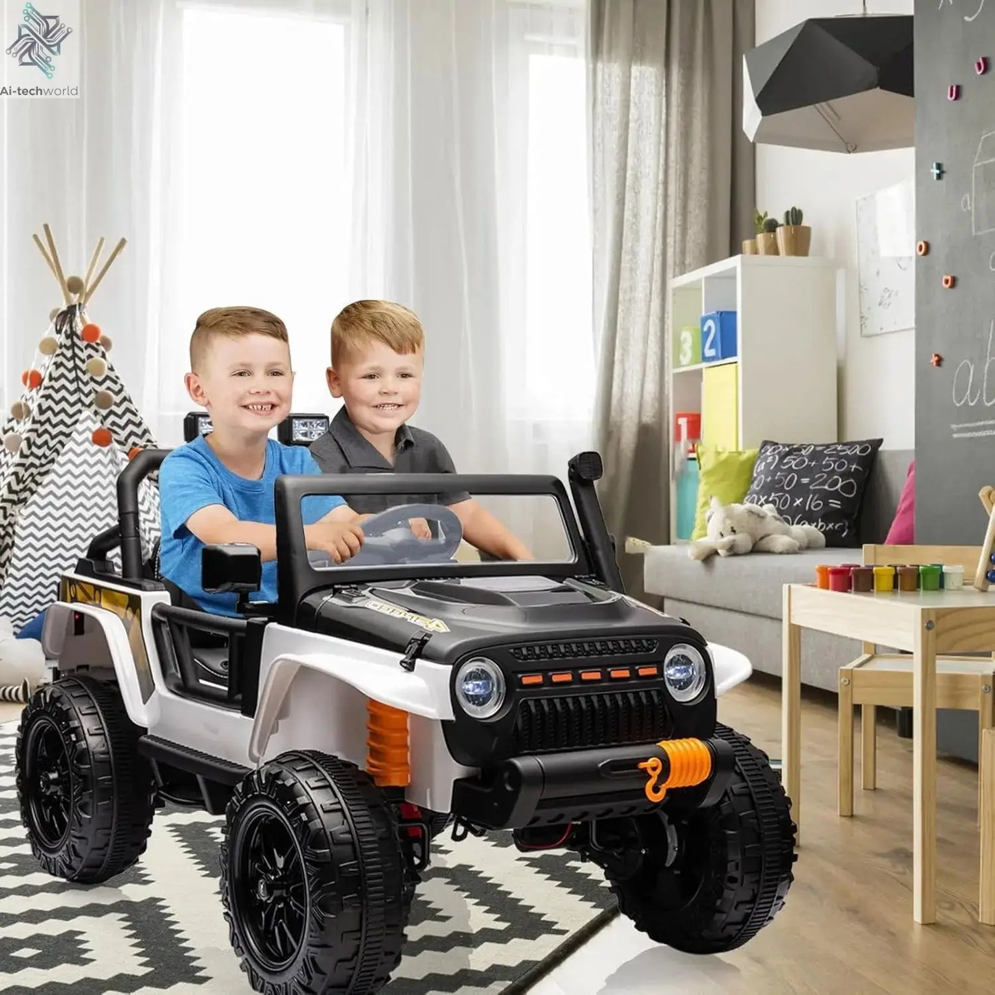 24V 2 Seater Ride On Car for Kids Electric Truck with Remote Control Ride on Truck w/ 4-Wheeler Suspension 4WD Battery Powered Ai-TechWorld 