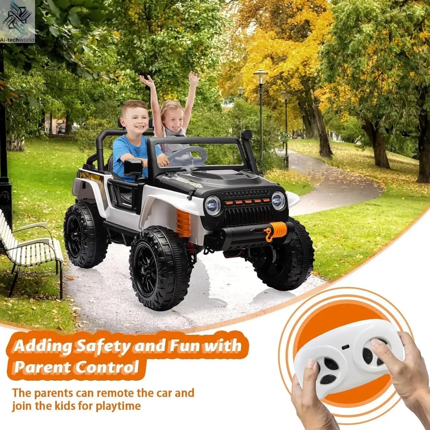 24V 2 Seater Ride On Car for Kids Electric Truck with Remote Control Ride on Truck w/ 4-Wheeler Suspension 4WD Battery Powered Ai-TechWorld 