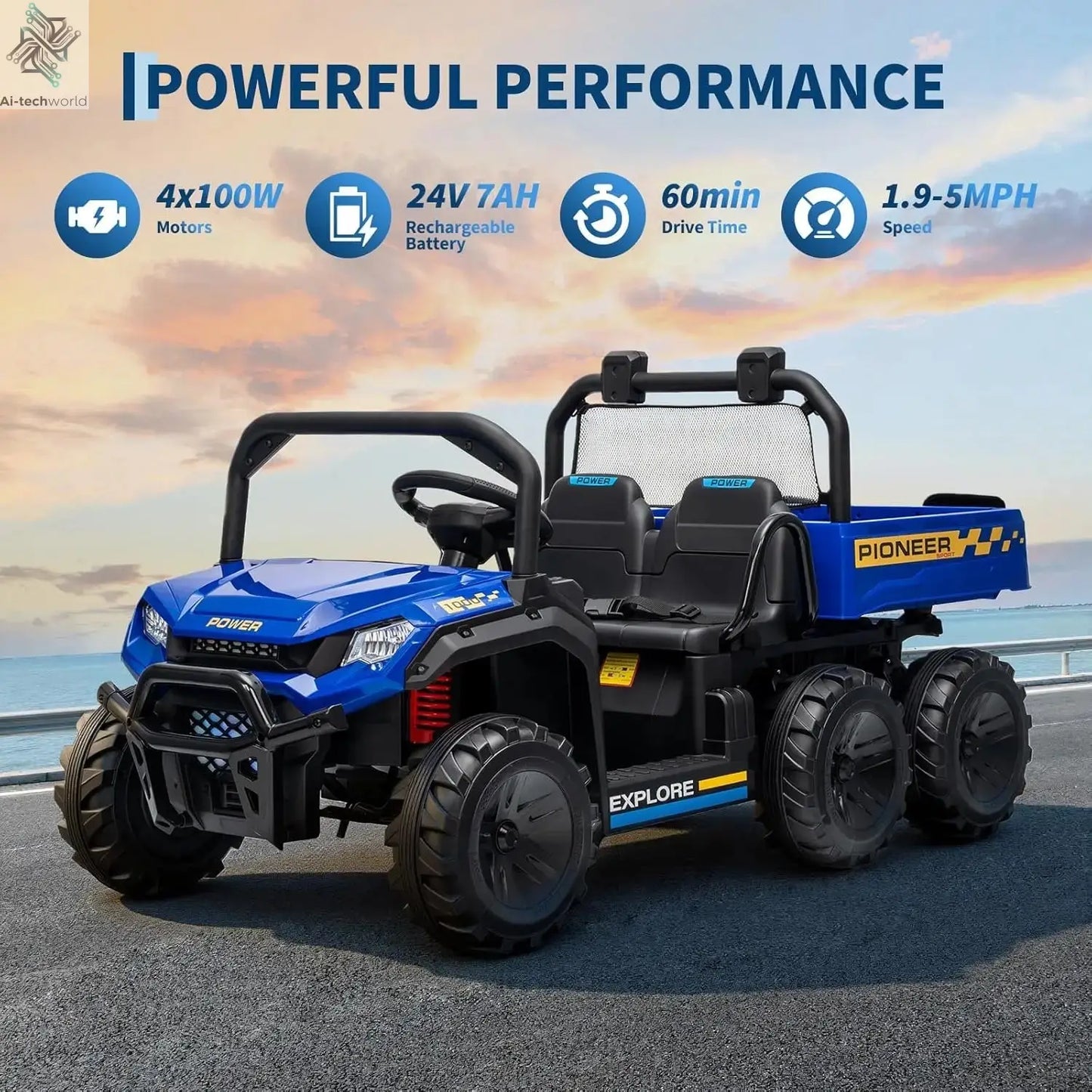 24V 2 Seater Ride on Dump Truck, 4WD Electric Car with Remote Control,Dump Bed,3 Speed Modes, Music Player,Toy for Boys & Girls - Ai-TechWorld