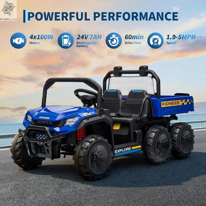 24V 2 Seater Ride on Dump Truck, 4WD Electric Car with Remote Control,Dump Bed,3 Speed Modes, Music Player,Toy for Boys & Girls - Ai-TechWorld
