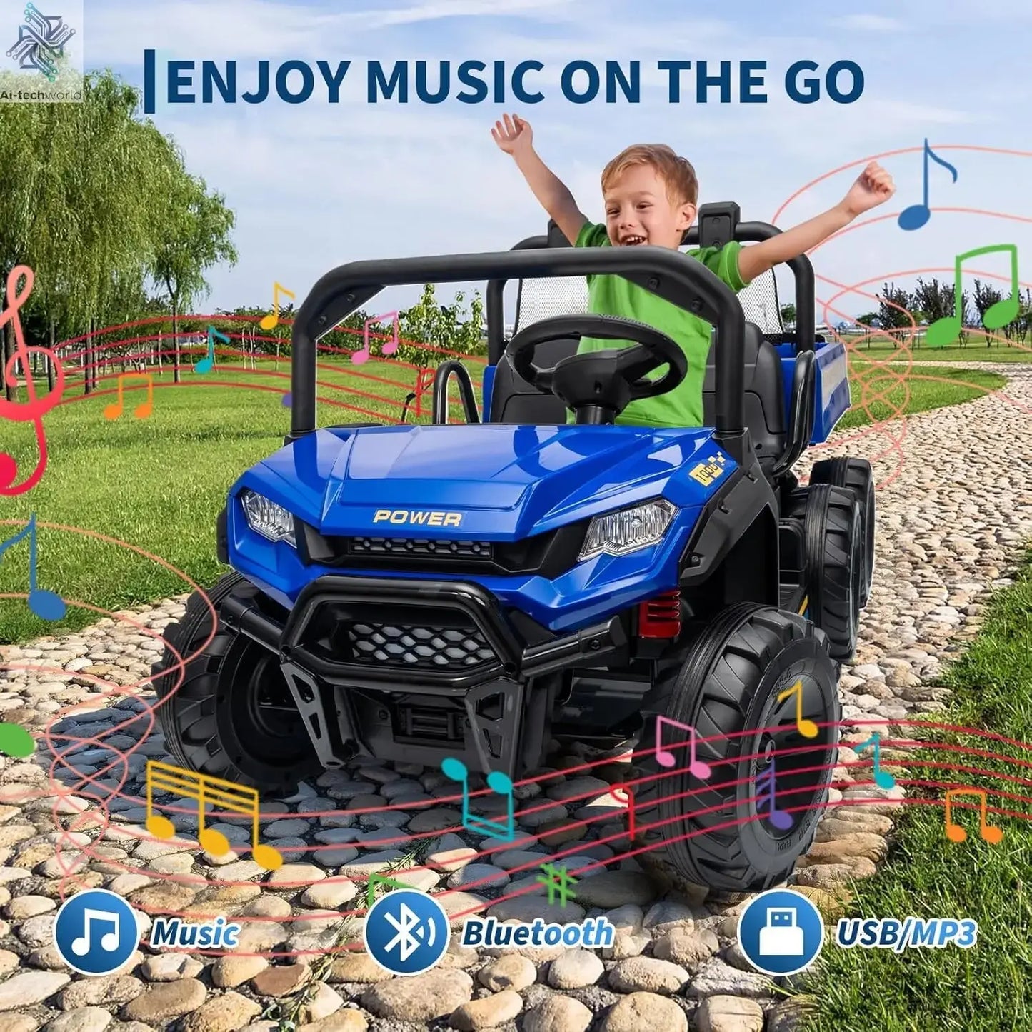 24V 2 Seater Ride on Dump Truck, 4WD Electric Car with Remote Control,Dump Bed,3 Speed Modes, Music Player,Toy for Boys & Girls - Ai-TechWorld
