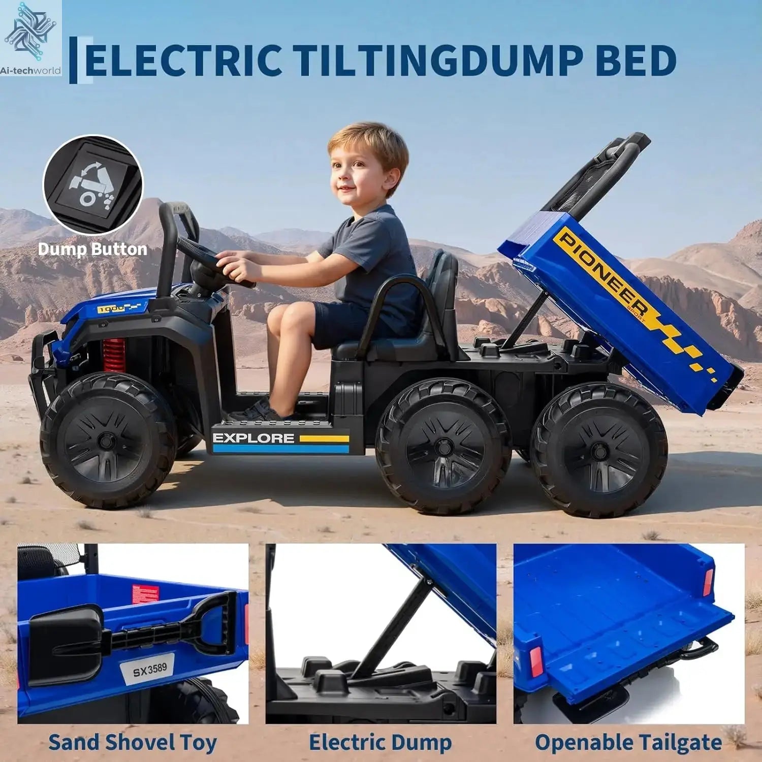 24V 2 Seater Ride on Dump Truck, 4WD Electric Car with Remote Control,Dump Bed,3 Speed Modes, Music Player,Toy for Boys & Girls - Ai-TechWorld