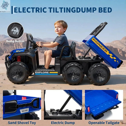 24V 2 Seater Ride on Dump Truck, 4WD Electric Car with Remote Control,Dump Bed,3 Speed Modes, Music Player,Toy for Boys & Girls - Ai-TechWorld
