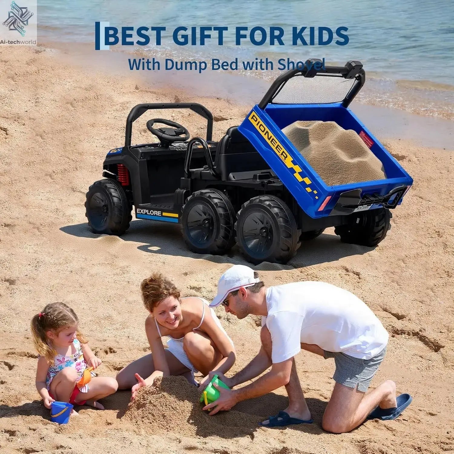 24V 2 Seater Ride on Dump Truck, 4WD Electric Car with Remote Control,Dump Bed,3 Speed Modes, Music Player,Toy for Boys & Girls - Ai-TechWorld