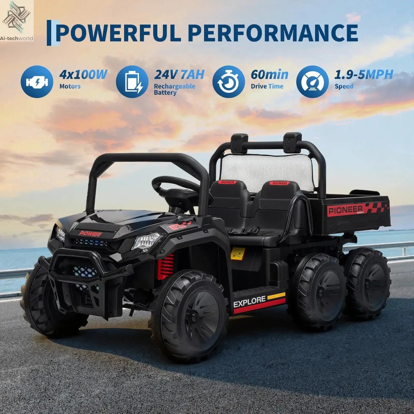 24V 4WD All-Terrain Kids Ride On Dump Truck Parental Remote Control 3 Speeds 2-Seater Off-Road Toy Car For Boys Girls - Ai-TechWorld
