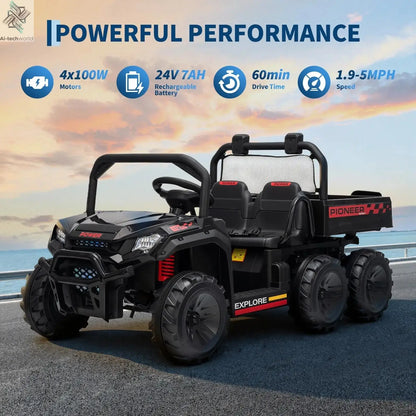 24V 4WD All-Terrain Kids Ride On Dump Truck Parental Remote Control 3 Speeds 2-Seater Off-Road Toy Car For Boys Girls - Ai-TechWorld