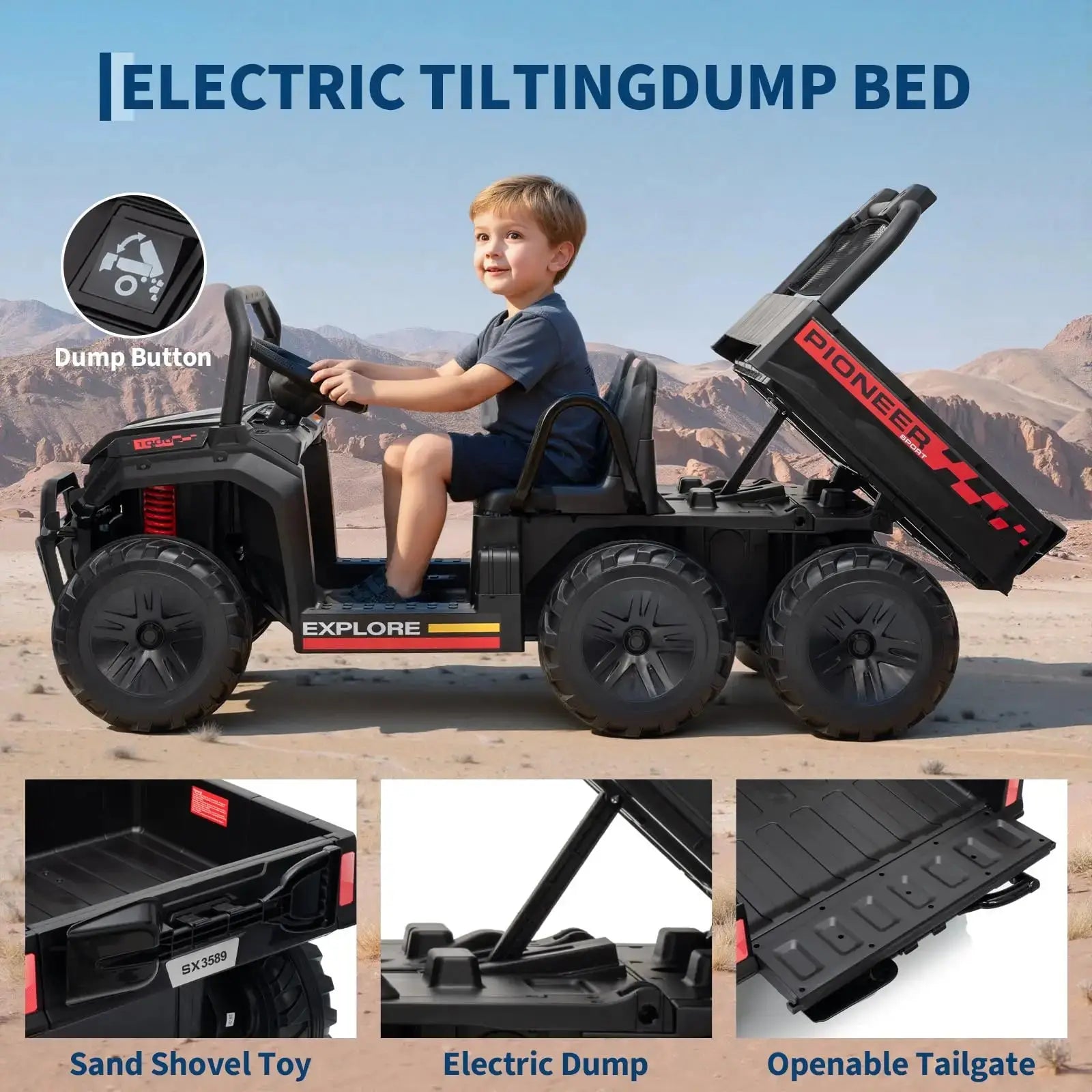 24V 4WD All-Terrain Kids Ride On Dump Truck Parental Remote Control 3 Speeds 2-Seater Off-Road Toy Car For Boys Girls - Ai-TechWorld