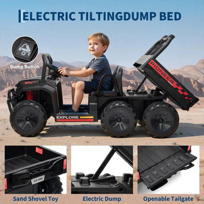24V 4WD All-Terrain Kids Ride On Dump Truck Parental Remote Control 3 Speeds 2-Seater Off-Road Toy Car For Boys Girls - Ai-TechWorld