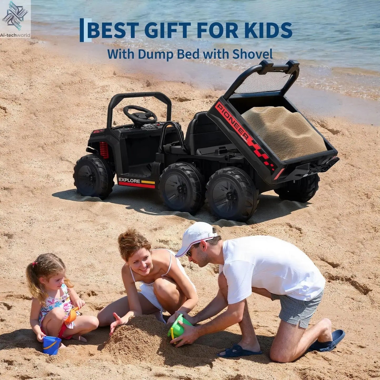 24V 4WD All-Terrain Kids Ride On Dump Truck Parental Remote Control 3 Speeds 2-Seater Off-Road Toy Car For Boys Girls - Ai-TechWorld