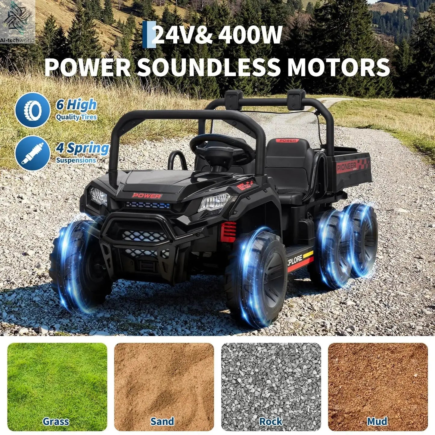 24V 4WD All-Terrain Kids Ride On Dump Truck Parental Remote Control 3 Speeds 2-Seater Off-Road Toy Car For Boys Girls - Ai-TechWorld