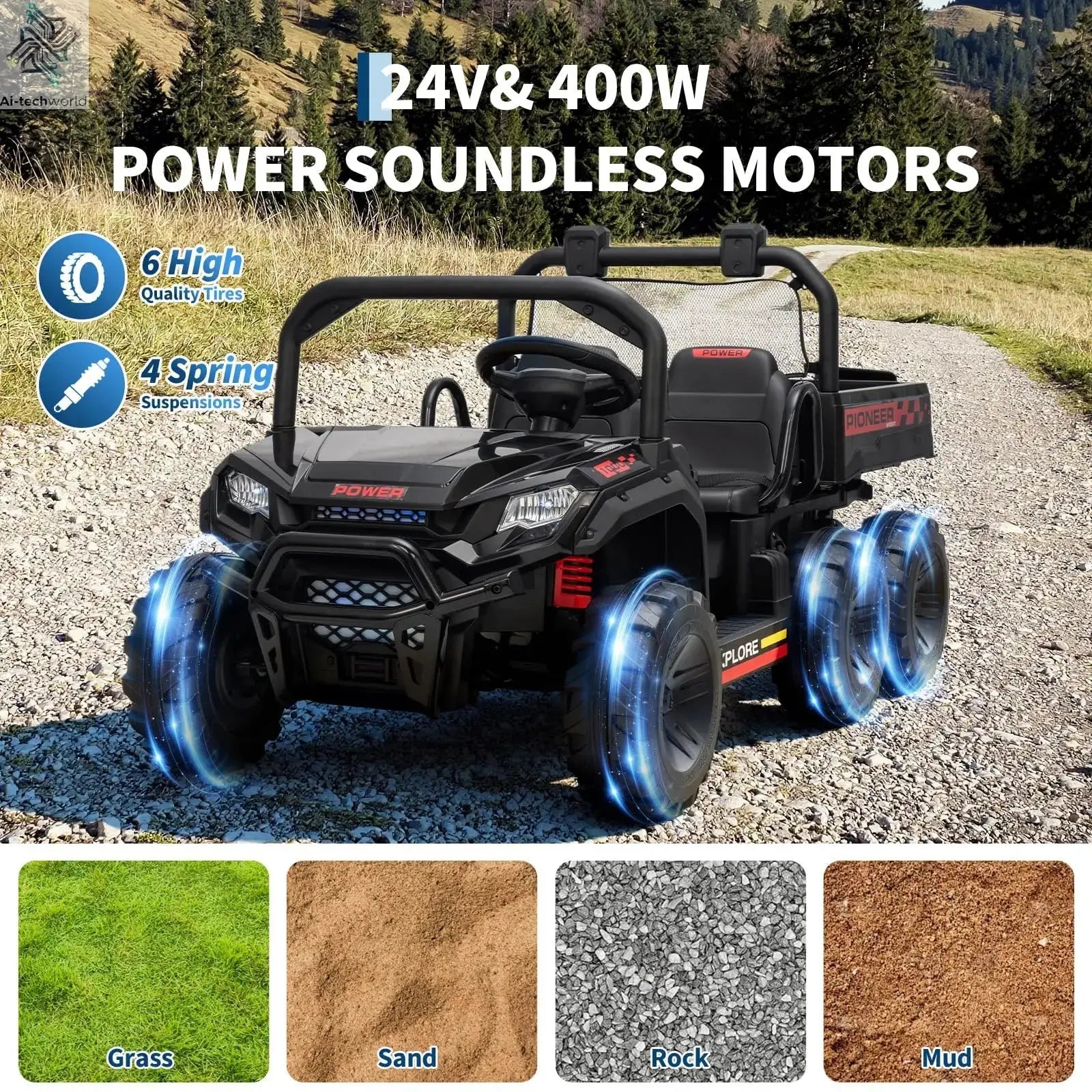 24V 4WD All-Terrain Kids Ride On Dump Truck Parental Remote Control 3 Speeds 2-Seater Off-Road Toy Car For Boys Girls - Ai-TechWorld