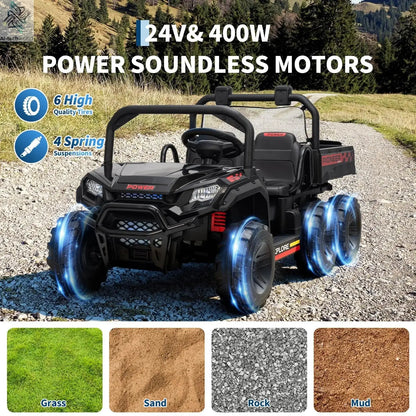 24V 4WD All-Terrain Kids Ride On Dump Truck Parental Remote Control 3 Speeds 2-Seater Off-Road Toy Car For Boys Girls - Ai-TechWorld