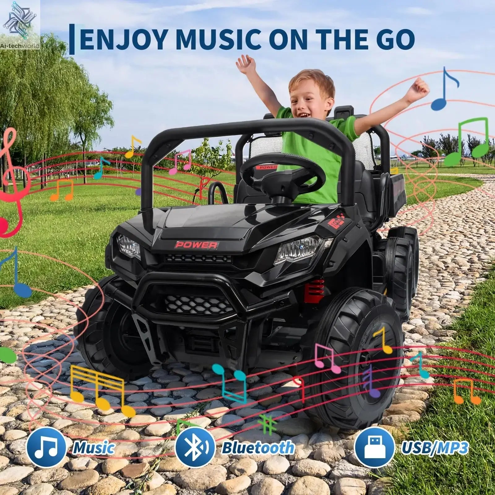 24V 4WD All-Terrain Kids Ride On Dump Truck Parental Remote Control 3 Speeds 2-Seater Off-Road Toy Car For Boys Girls - Ai-TechWorld