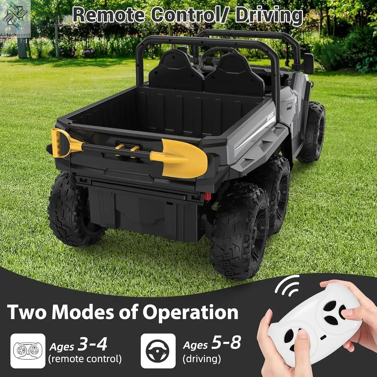 24V 4WD Electric Ride On Dump Truck with Remote Control 2-Seater Kids Ride On Car Music Player & LED Lights Birthday Gift Ai-TechWorld 