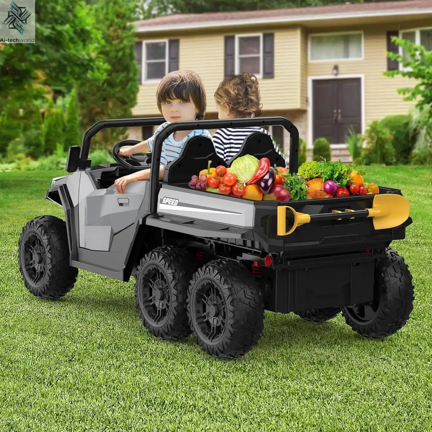 24V 4WD Electric Ride On Dump Truck with Remote Control 2-Seater Kids Ride On Car Music Player & LED Lights Birthday Gift Ai-TechWorld 
