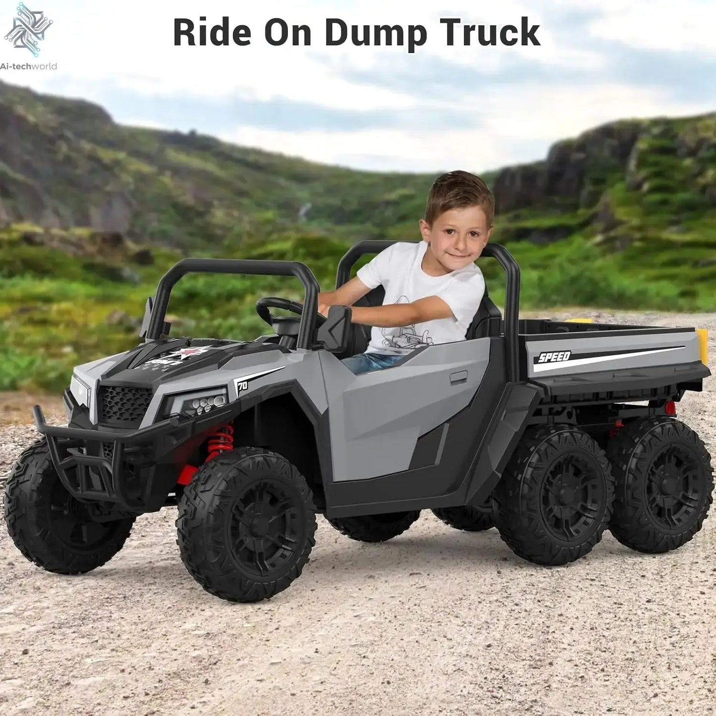 24V 4WD Electric Ride On Dump Truck with Remote Control 2-Seater Kids Ride On Car Music Player & LED Lights Birthday Gift Ai-TechWorld 