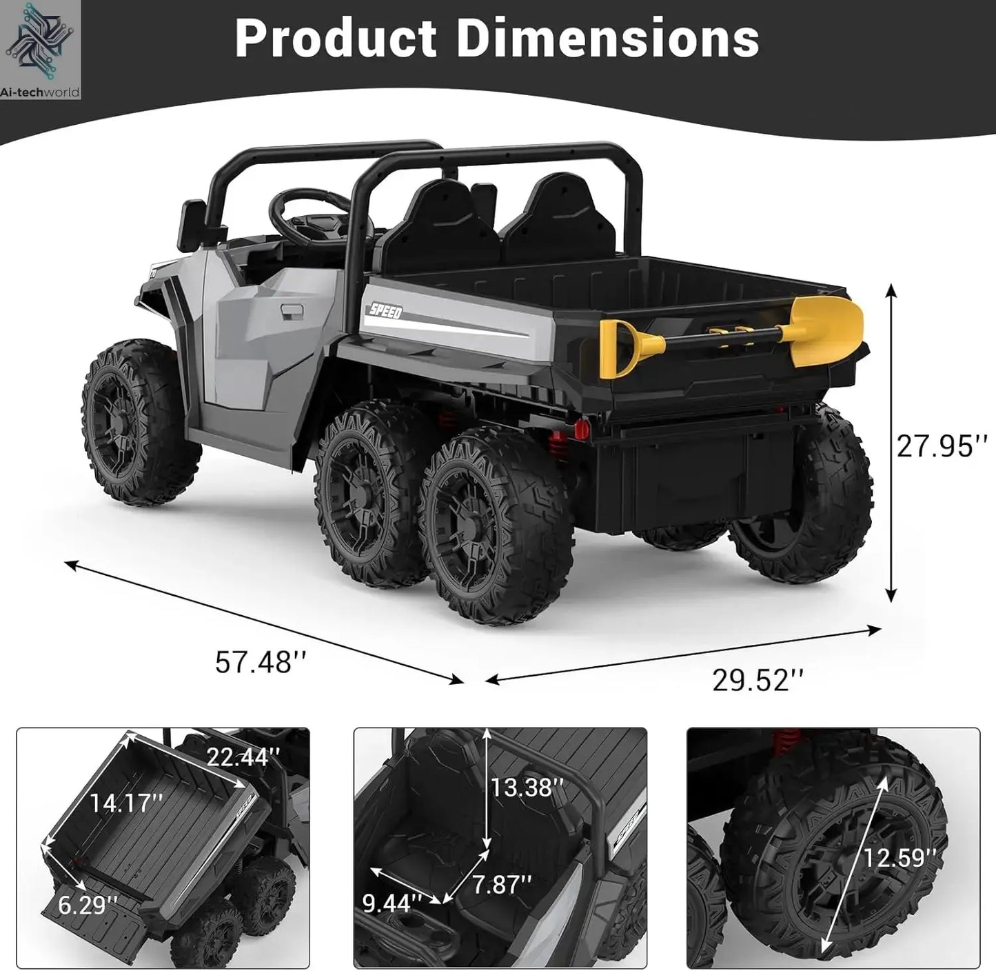 24V 4WD Electric Ride On Dump Truck with Remote Control 2-Seater Kids Ride On Car Music Player & LED Lights Birthday Gift Ai-TechWorld 