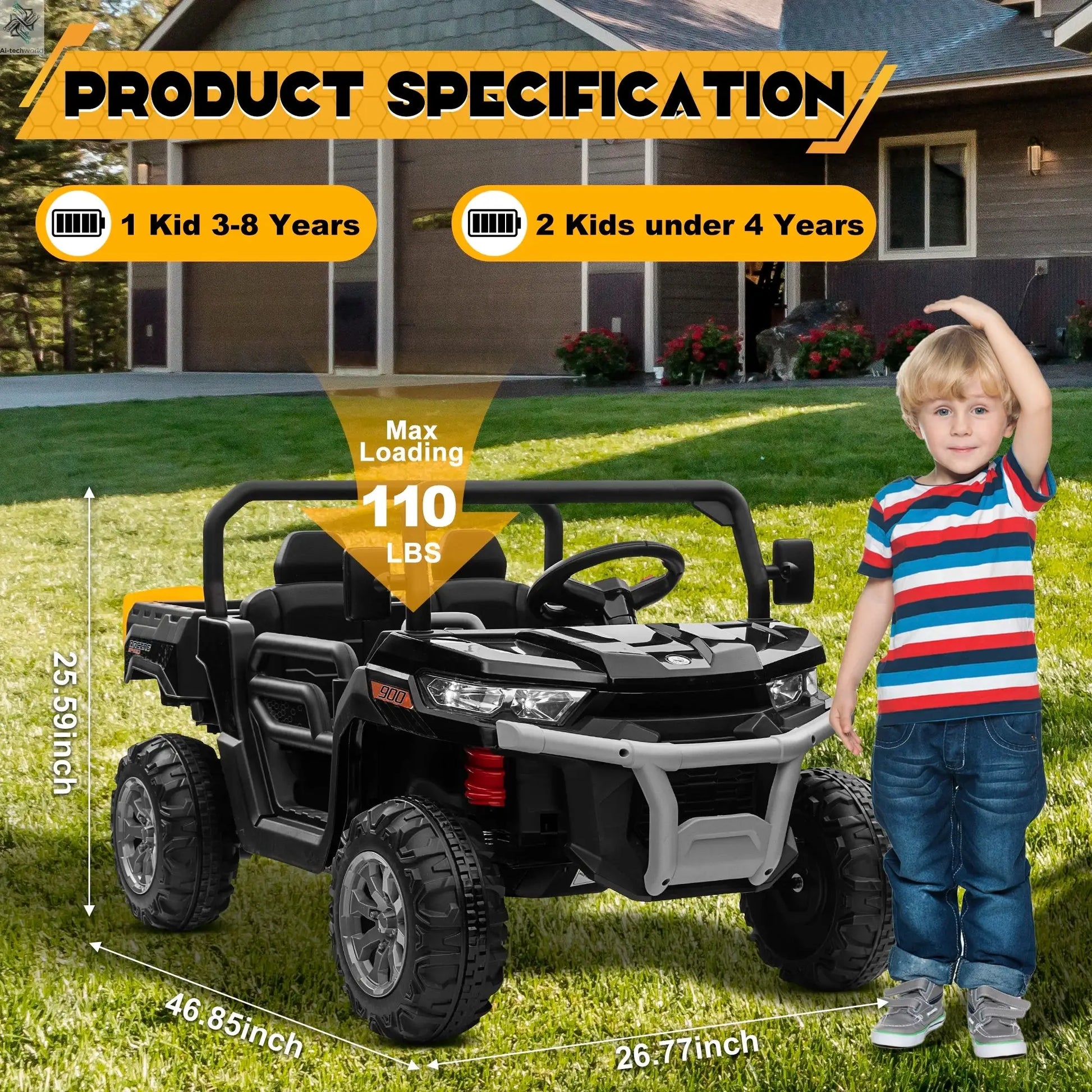 24V Ride on Dump Truck, 2 Seater Kids UTV Electric Car w/2.4G Remote Control, 4 Wheeler, Bluetooth Music, LED Lights, 24 Volt Ba - Ai-TechWorld