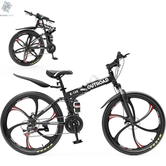 26 Inch Folding Mountain Bike with High Carbon Steel 21 Speed City Bike with Dual Suspension Folding Bicycle for Adults Men and Ai-TechWorld 