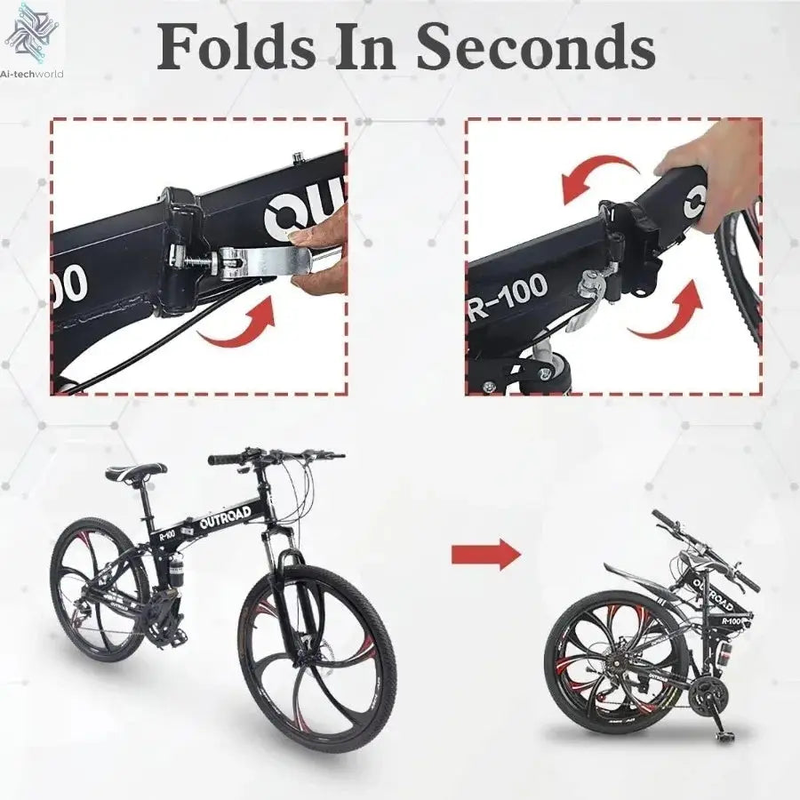 26 Inch Folding Mountain Bike with High Carbon Steel 21 Speed City Bike with Dual Suspension Folding Bicycle for Adults Men and Ai-TechWorld 
