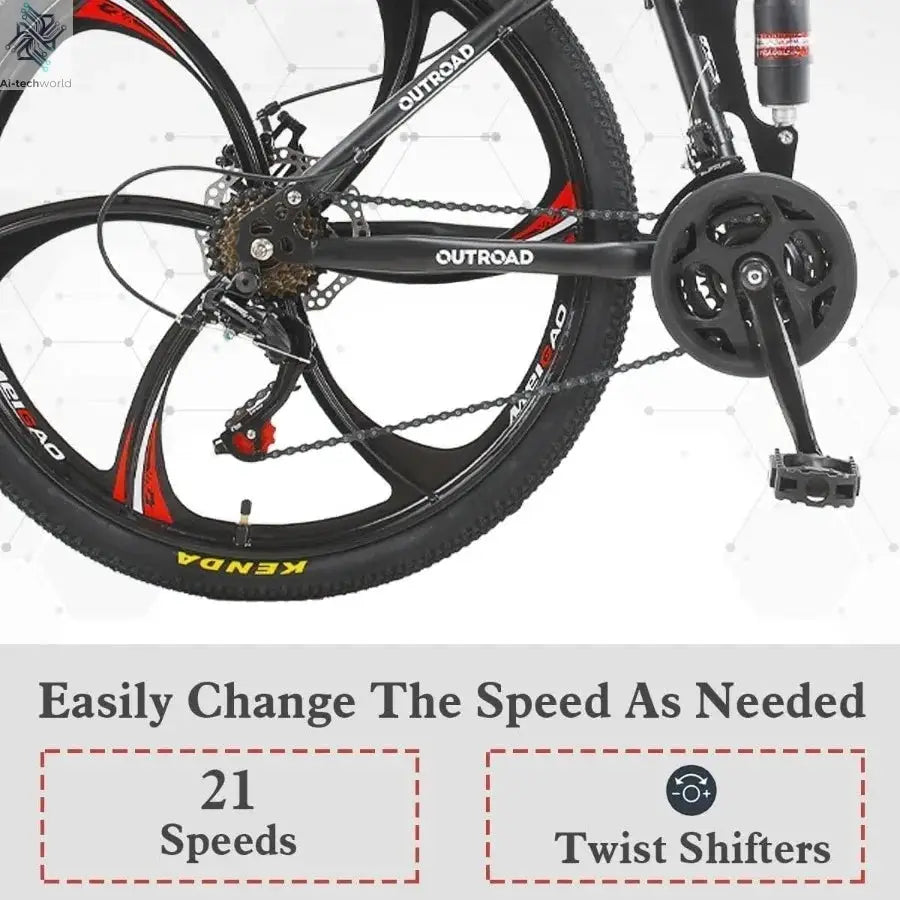 26 Inch Folding Mountain Bike with High Carbon Steel 21 Speed City Bike with Dual Suspension Folding Bicycle for Adults Men and Ai-TechWorld 