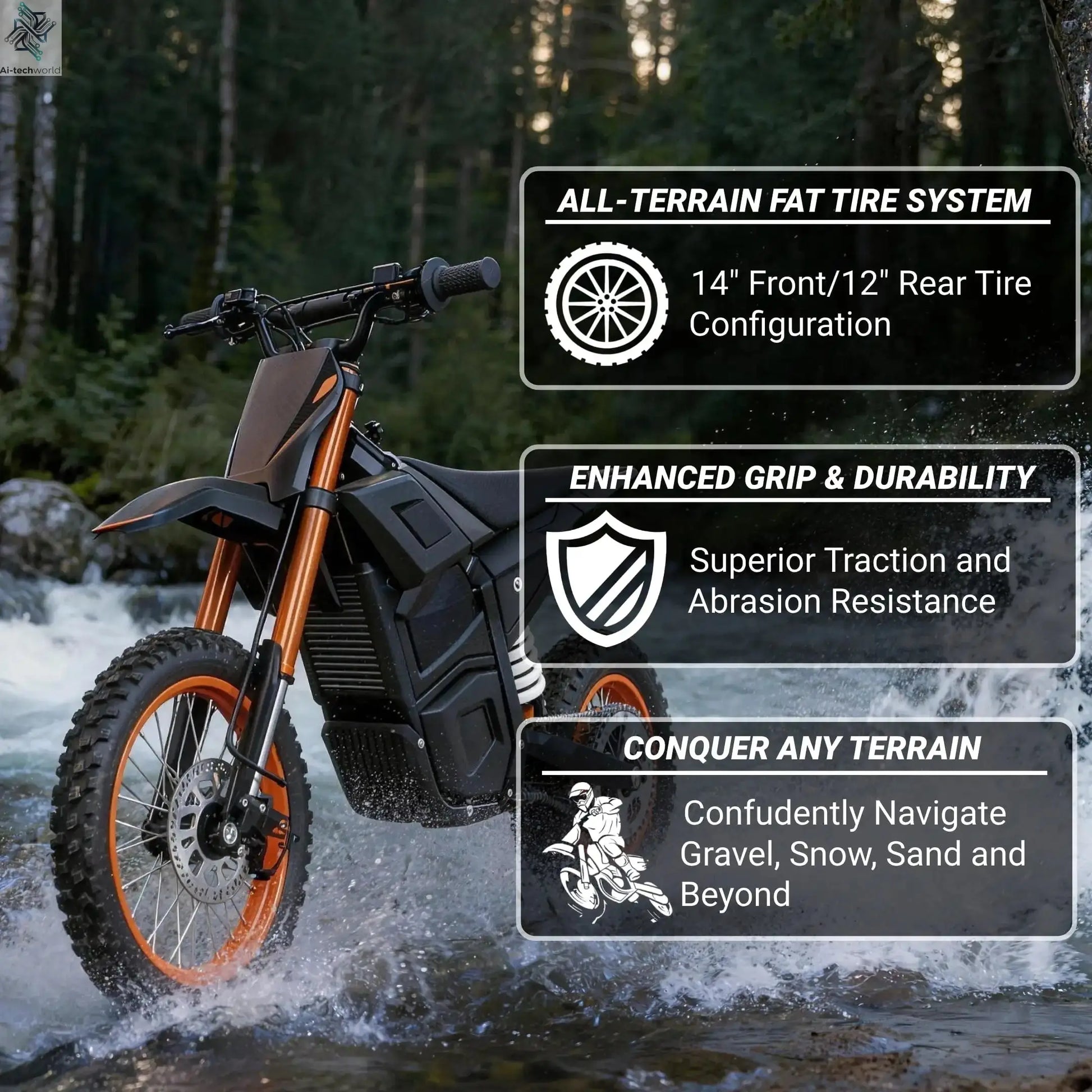 2600W Adult /Teen Electric MINI Dirt Bike, 31MPH Top Speed, 35 Mile Range, 48V 20Ah Battery, 14"/12"Tires, Dual Hydraulic Brakes Ai-TechWorld 