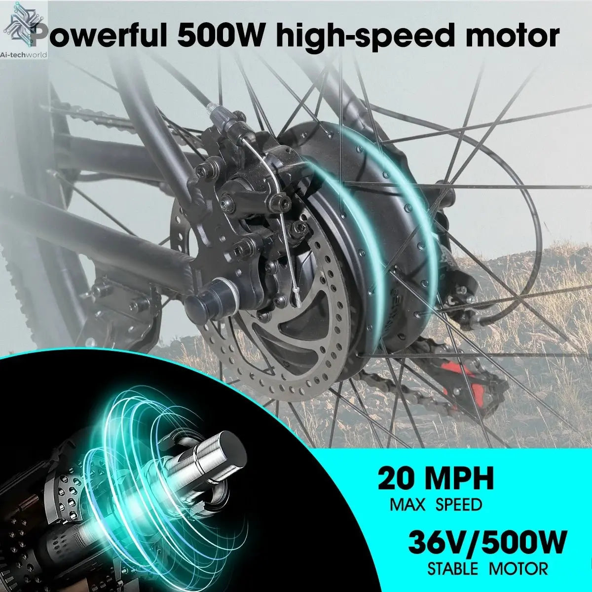 26" Electric Mountain Bike – 500W Motor, Removable Battery, 20 MPH, 7 - Speed - Ai - TechWorld