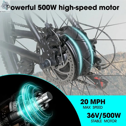 26" Electric Mountain Bike – 500W Motor, Removable Battery, 20 MPH, 7 - Speed - Ai - TechWorld
