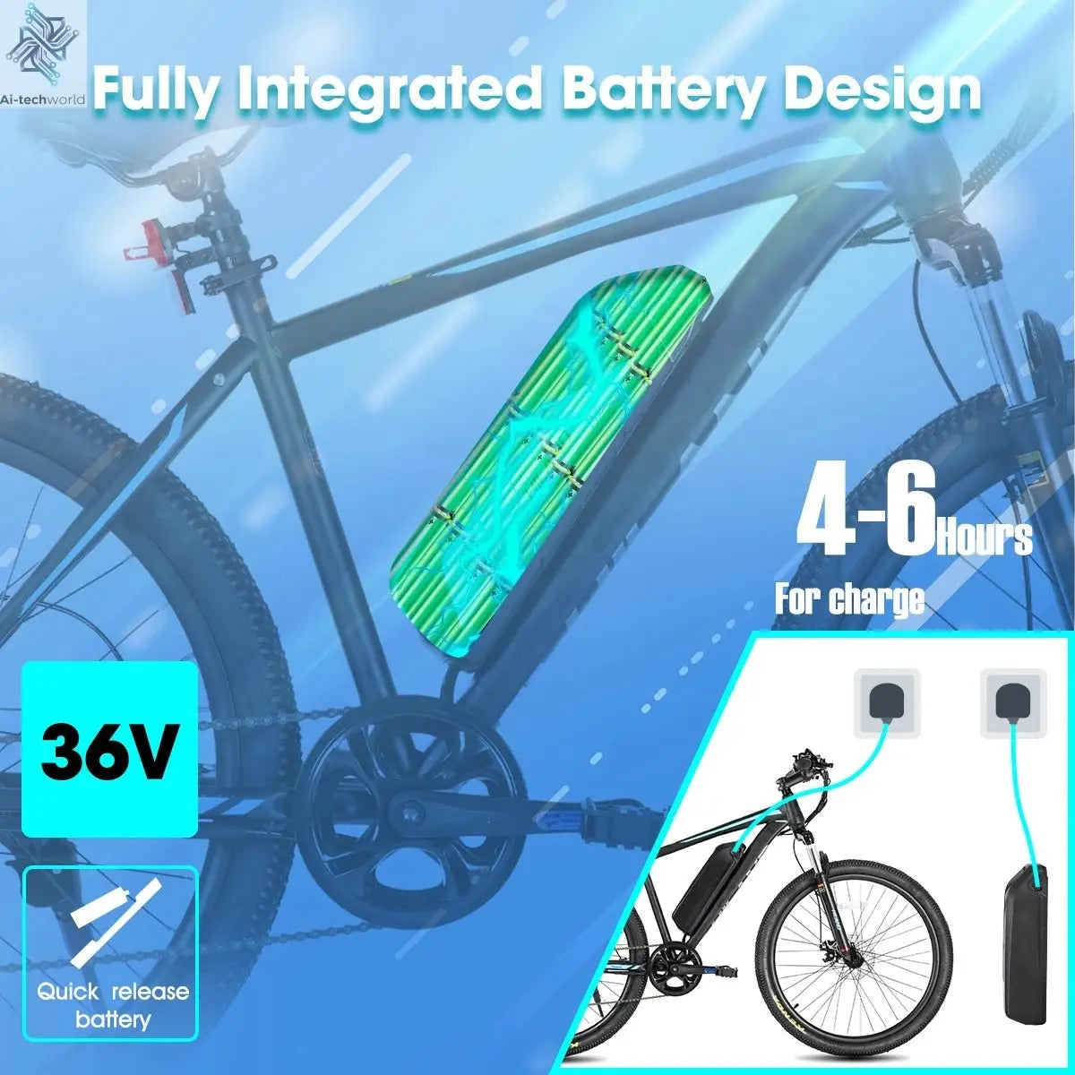 26" Electric Mountain Bike – 500W Motor, Removable Battery, 20 MPH, 7 - Speed - Ai - TechWorld