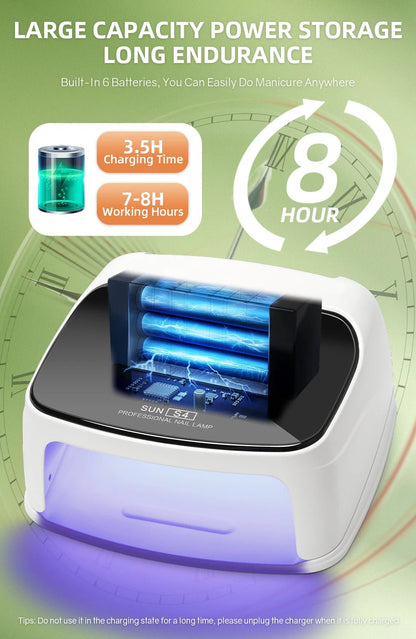 288W Professional Rechargeable Nail UV LED Lamp Dryer HD Display Smart Wireless Nail Drying Lamp for Fast Dry Curing Polish Gel - Ai - TechWorld