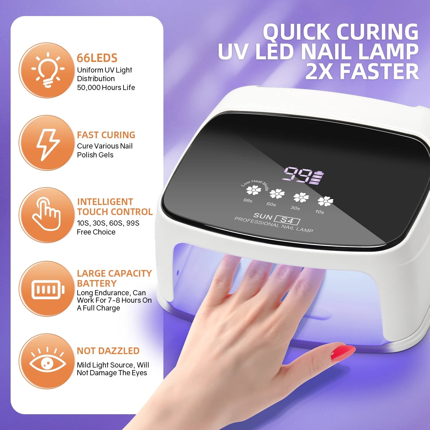 288W Professional Rechargeable Nail UV LED Lamp Dryer HD Display Smart Wireless Nail Drying Lamp for Fast Dry Curing Polish Gel - Ai - TechWorld