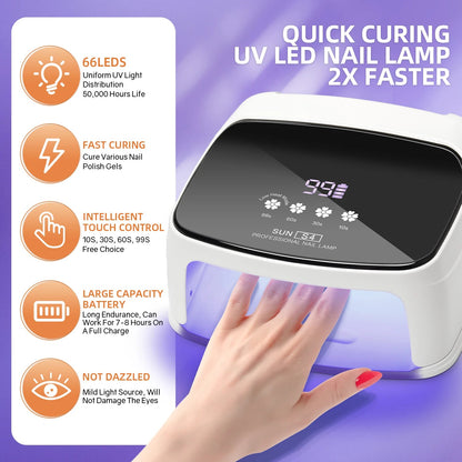 288W Professional Rechargeable Nail UV LED Lamp Dryer HD Display Smart Wireless Nail Drying Lamp for Fast Dry Curing Polish Gel Ai-TechWorld