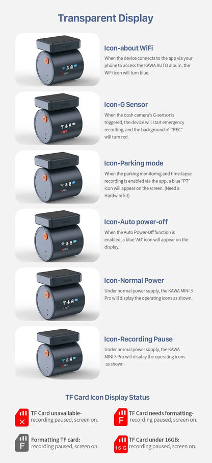 2K KAWA MINI 3 Pro Cameras for Car DVR Tiny Dash Cam 24 Parking Auto Video Recorder WiFi APP Voice Control Car dashcam Ai-TechWorld 